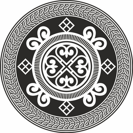 Vector monochrome black round Yakut ornament. Endless circle, border, frame of the northern peoples of the Far East.のイラスト素材