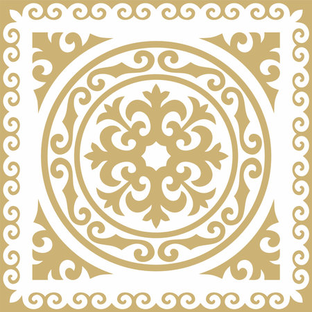 Vector golden square Kazakh national ornament. Ethnic pattern of the peoples of the Great Steppe, Mongols, Kyrgyz, Kalmyks, Buryats.のイラスト素材