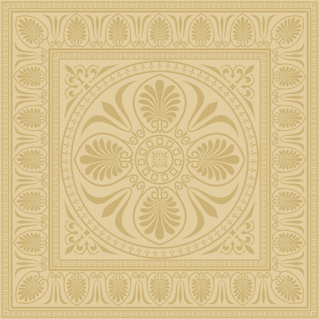 Vector gold square classical ornament of Ancient Greece and Roman Empire. Tile, Arabesque, Byzantine patternのイラスト素材