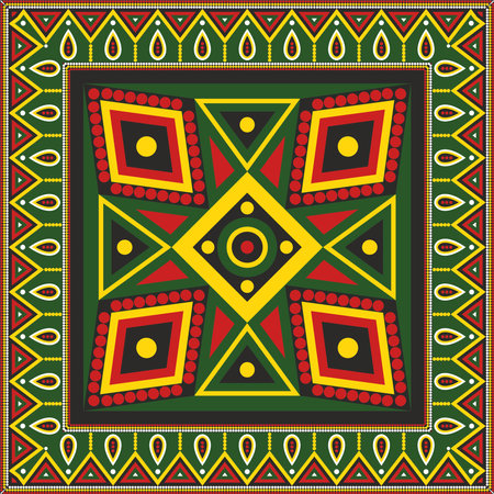 Vector full color Native American folk ornament. Square pattern, scarf of the peoples of America, Aztec, Incas, Mayaのイラスト素材