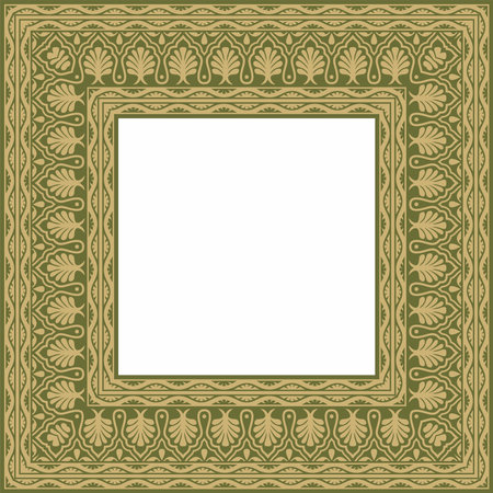 Vector gold and green square national Indian ornament. Rectangle, border, ethnic Hindu frame.のイラスト素材