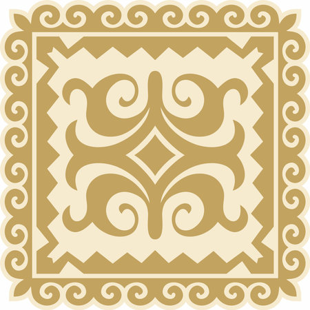 Vector golden square Kazakh national ornament. Ethnic pattern of the peoples of the Great Steppe, Mongols, Kyrgyz, Kalmyks, Buryats.のイラスト素材