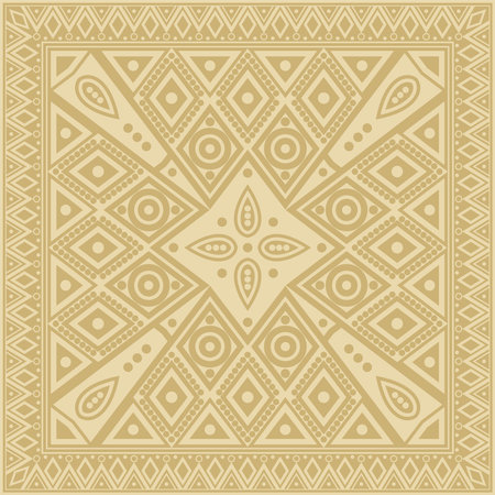 Vector golden square national Indian patterns. National ethnic ornaments, borders, frames. colored decorations of the peoples of South America, Maya, Inca, Aztecs.のイラスト素材
