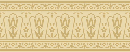 Vector golden seamless turkish ornament. Endless ottoman national border, frame.のイラスト素材
