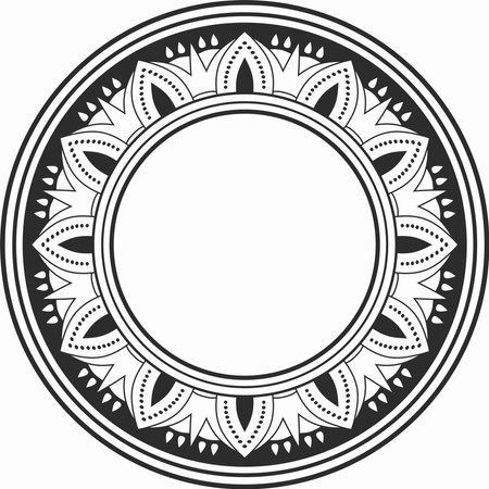 Vector round black monochrome Egyptian ornament. Endless circle border, ancient Egypt frame.のイラスト素材