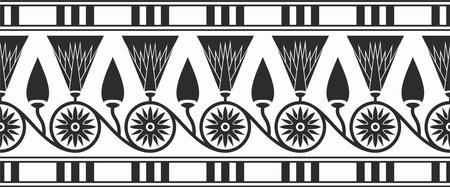 Vector seamless black monochrome Egyptian ornament. Endless border, ancient Egypt frame.のイラスト素材
