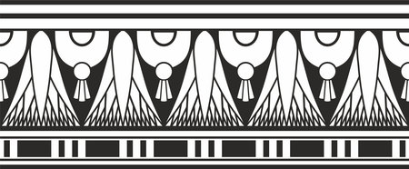 Vector monochrome seamless Egyptian border. Endless black Ornaments of Ancient Egypt. Geometric African frame.のイラスト素材