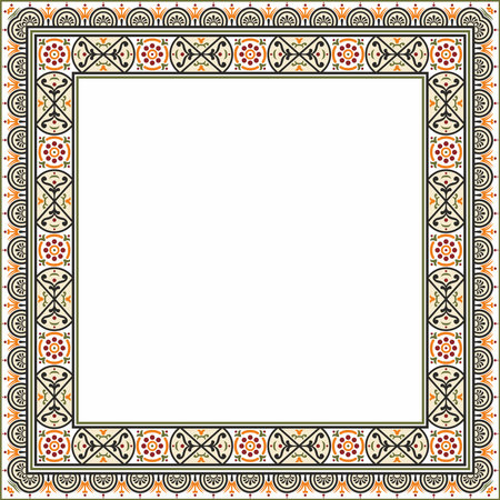 Vector square colored border, frame, Pompeii. Rectangle Neopolitan ornament. Art of Ancient Rome. Template for stained glassのイラスト素材