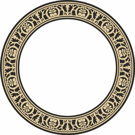 Vector round gold with black border, frame, Pompeii ring. Circle Neopolitan ornament. Art of Ancient Rome.のイラスト素材