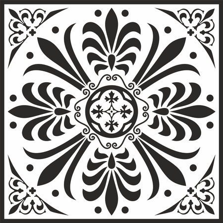 Vector black monochrome classic Greek square ornament. Rectangle of Ancient Greece and Roman Empire. Byzantine painting of walls, floors and ceilings. Decoration of European palaces.のイラスト素材