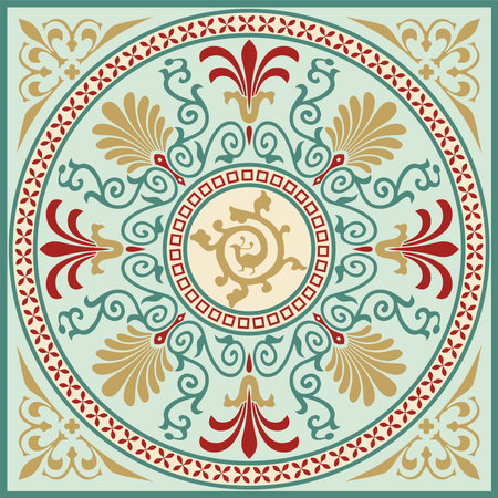 Vector colored square classical ornament of Ancient Greece and Roman Empire. Tile, Arabesque, Byzantine patternのイラスト素材