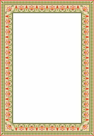Vector square colorful Indian national ornament. Ethnic plant border. Flowers frame. Poppies and leaves.のイラスト素材