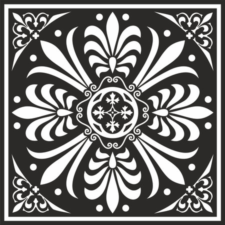 Vector black monochrome classic Greek square ornament. Rectangle of Ancient Greece and Roman Empire. Byzantine painting of walls, floors and ceilings. Decoration of European palaces.のイラスト素材