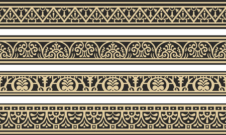Vector seamless gold and black border, Pompeii frame. Endless Neopolitan ornament. Art of Ancient Rome.のイラスト素材