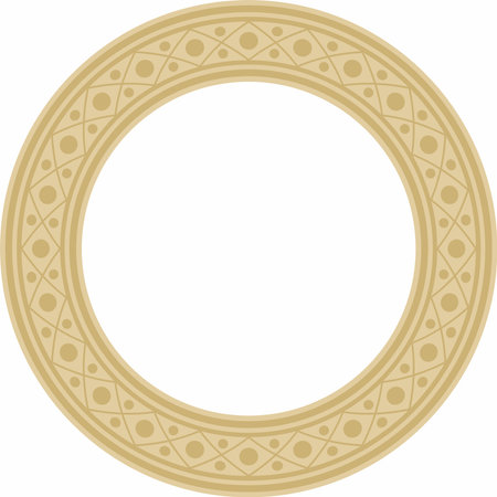 Vector round gold ancient Russian ornament. Slavic border, frame. Circle, ring. Painting of the royal chambers.のイラスト素材