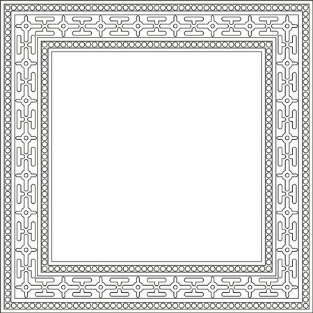 Vector square black contour ancient Russian ornament. Slavic rectangle, border, frame. Painting of the royal chambers.のイラスト素材