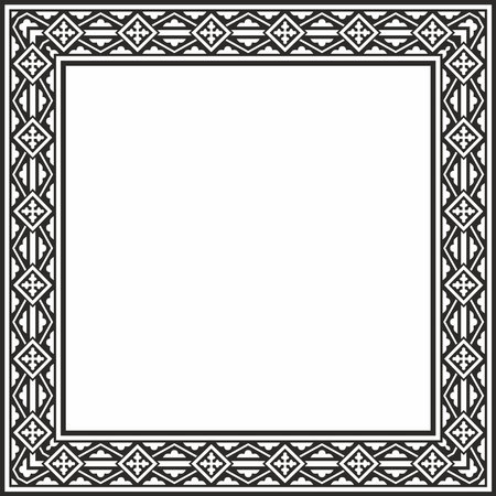 Vector black monochrome square classic renaissance ornament. Rectangle, european border, revival style frameのイラスト素材