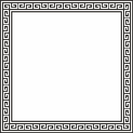 Vector black monochrome classic Greek square ornament. Rectangle of Ancient Greece and Roman Empire. Byzantine painting of walls, floors and ceilings. Decoration of European palaces.のイラスト素材