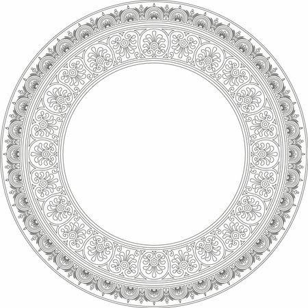 Vector round black contour border, frame, Pompeii ring. Circle Neopolitan ornament. Art of Ancient Rome. Template for stained glassのイラスト素材