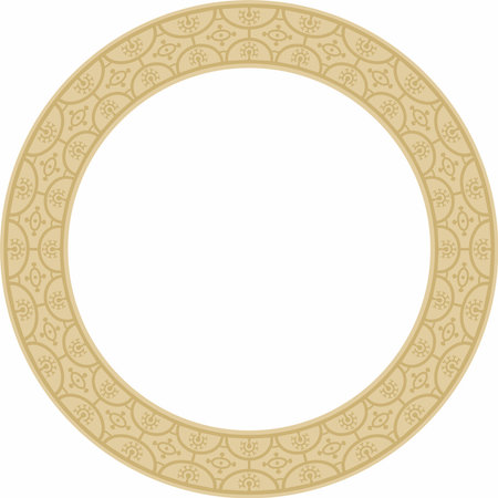 Vector round gold border, frame, Pompeii ring. Circle Neopolitan ornament. Art of Ancient Rome.のイラスト素材