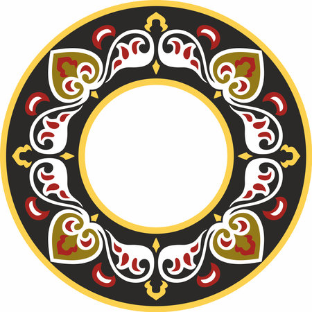 Vector round colored ancient Russian ornament. Slavic border, frame. Circle, ring. Painting of the royal chambers.のイラスト素材