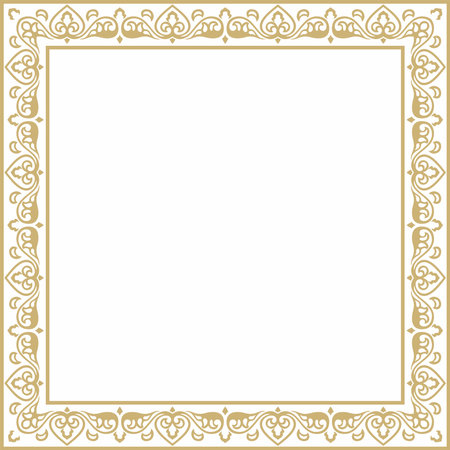 Vector square gold ancient Russian ornament. Slavic rectangle, border, frame. Painting of the royal chambers.のイラスト素材