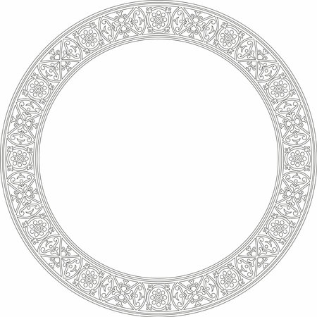 Vector round black contour border, frame, Pompeii ring. Circle Neopolitan ornament. Art of Ancient Rome. Template for stained glassのイラスト素材