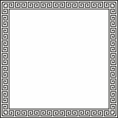 Vector black monochrome classic Greek square ornament. Rectangle of Ancient Greece and Roman Empire. Byzantine painting of walls, floors and ceilings. Decoration of European palaces.のイラスト素材