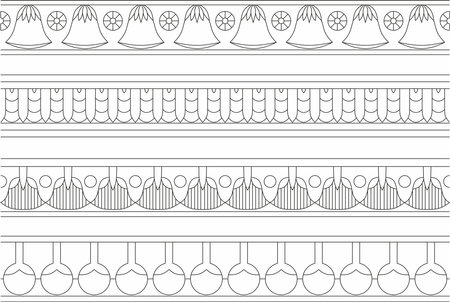 Vector set of black contour seamless Egyptian borders. Endless Ornaments of Ancient Egypt. Geometric African frame.のイラスト素材
