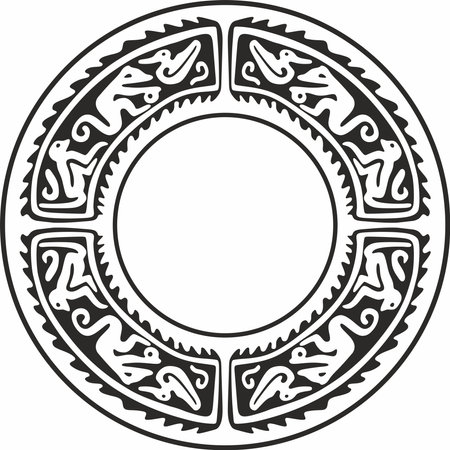 Vector round Indian patterns. National circle ornaments, borders, frames. monochrome decorations of the peoples of South America, Maya, Inca, Aztecs. Print for fabric, paper, textileのイラスト素材