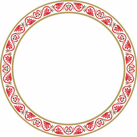 Vector colored round classic byzantine ornament. Circle, ring, border, Ancient Greece, Eastern Roman Empire frame. Decoration of the Russian Orthodox Churchのイラスト素材