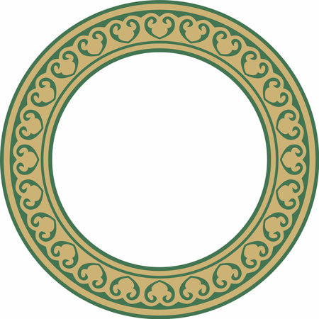 Vector gold with green round classic byzantine ornament. Circle, ring, border, Ancient Greece, Eastern Roman Empire frame. Decoration of the Russian Orthodox Churchのイラスト素材