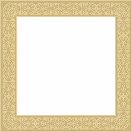 Vector square european gold ornament. Rectangular pattern, circle, ring of the Middle Ages. Revival border. Decorations of palaces and churches.のイラスト素材