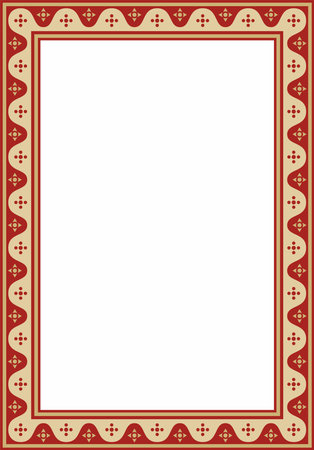 Vector red and gold square gothic ornament. Medieval European rectangle, border. Classic pattern of the Germans, Angles, Saxons, Franks.のイラスト素材