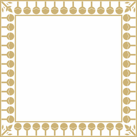 Vector golden square Egyptian ornament. Rectangle, frame, ancient Egypt.Pattern of lotus flowers and sunのイラスト素材