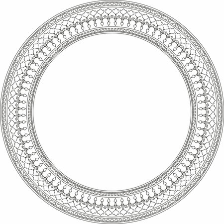 Vector black contour round Turkish national ornament. Ottoman border, frame. Ethnic floral circle, ring, Seljuk Turks pattern. Decoration of the Sultan's palaces.のイラスト素材