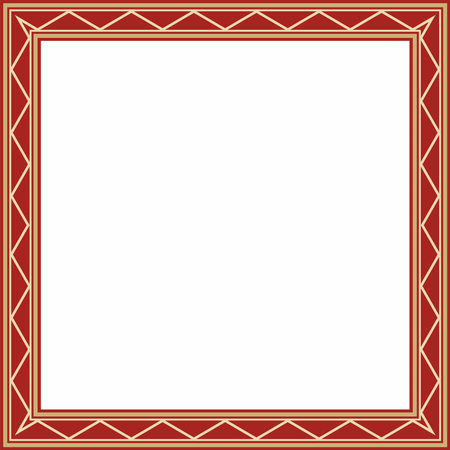 Vector gold and red square Yakut ornament. Infinite rectangle, border, frame of the northern peoples of the Far East.のイラスト素材