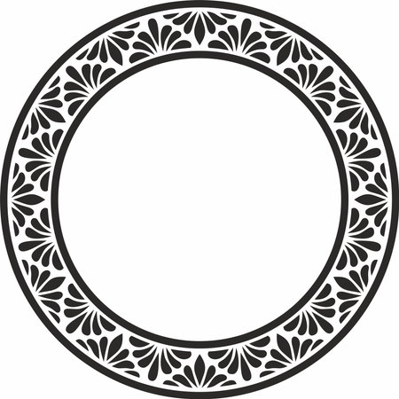 Vector black monochrome stencil round classic byzantine ornament. Circle, ring, border, Ancient Greece, Eastern Roman Empire frame. Decoration of the Russian Orthodox Churchのイラスト素材