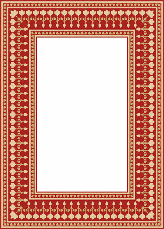 Vector gold with red square Turkish national ornament. Ottoman border, frame. Ethnic floral rectangle, Seljuk Turks pattern. Decoration of the Sultan's palaces.のイラスト素材