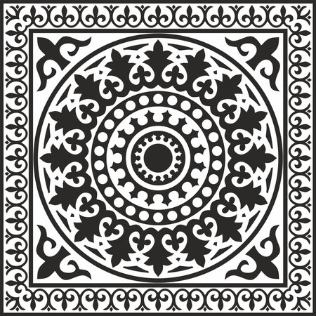 Vector black monochrome square stencil classic byzantine ornament. Rectangle, border, Ancient Greece, Eastern Roman Empire frame. Decoration of the Russian Orthodox Churchのイラスト素材
