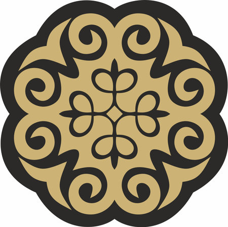 Vector golden and black Kazakh national ornament. Ethnic pattern of the peoples of the Great Steppe,のイラスト素材