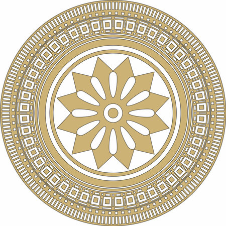 Vector round Assyrian gold and black ornament. Circle, border, frame of Mesopatamia. Pattern, ring of the ancient East.のイラスト素材