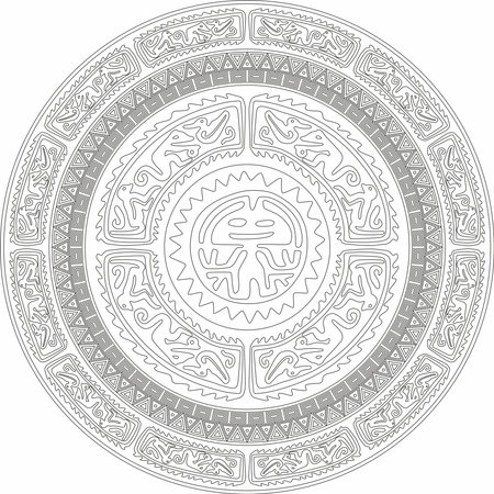 Native American vector round contour pattern. Geometric shapes in a circle. National ornament of the peoples of America, Maya, Aztecs, Incas. Template for stained glassのイラスト素材