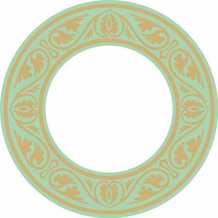 Vector gold with green round classic byzantine ornament. Circle, ring, border, Ancient Greece, Eastern Roman Empire frame. Decoration of the Russian Orthodox Churchのイラスト素材