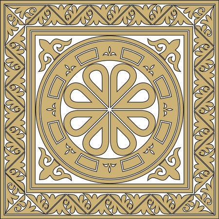 Vector gold and black square classic byzantine ornament. Rectangle, border, Ancient Greece, Eastern Roman Empire frame. Decoration of the Russian Orthodox Churchのイラスト素材