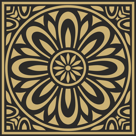 Classic Greek black and gold square ornament. Vector pattern, ancient Hellenic rectangle. European border.のイラスト素材