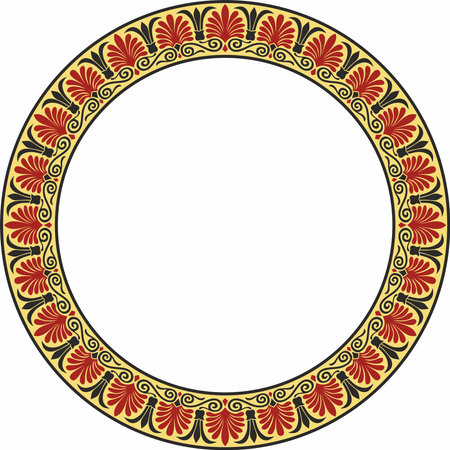 Vector colored round classical Greek ornament. European ornament. Border, frame, circle, ring Ancient Greece, Roman Empire.のイラスト素材