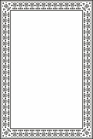 Vector square monochrome black Indian national ornament. Ethnic plant border. Flowers frame. Poppies and leaves.のイラスト素材