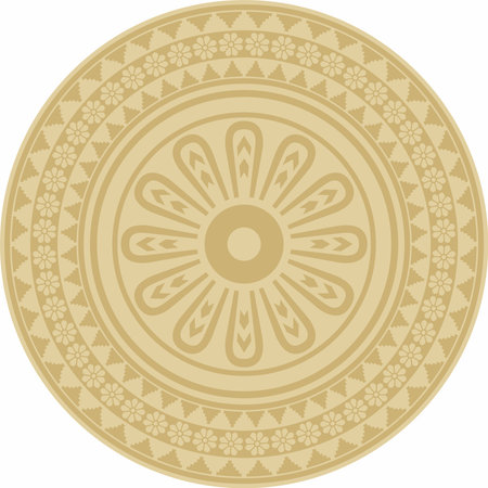 Vector round Assyrian gold ornament. Circle, border, frame of Mesopatamia. Pattern, ring of the ancient East.のイラスト素材