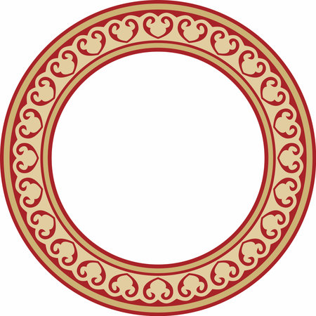 Vector gold with red round classic byzantine ornament. Circle, ring, border, Ancient Greece, Eastern Roman Empire frame. Decoration of the Russian Orthodox Churchのイラスト素材